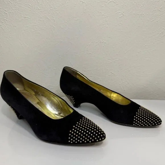 Vintage Escada Black Suede Studded Low-Heel Pumps Size 6.5 VGUC - Picture 3 of 6